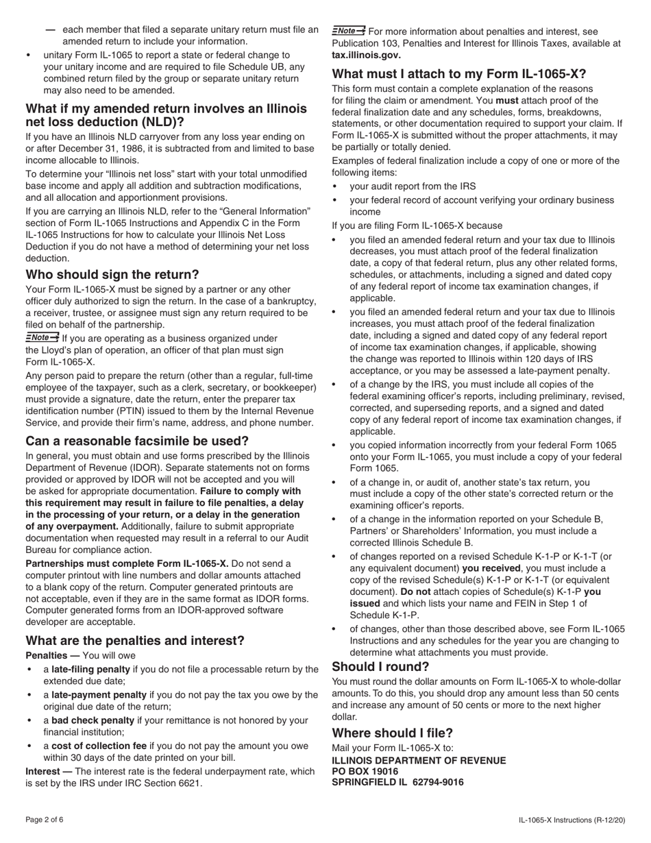 Instructions for Form IL-1065-X Amended Partnership Replacement Tax Return - Illinois, Page 2