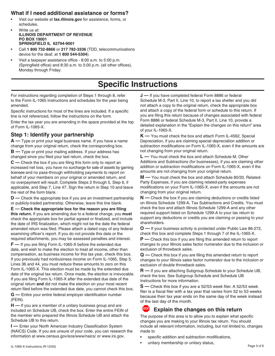 Instructions for Form IL-1065-X Amended Partnership Replacement Tax Return - Illinois, Page 3