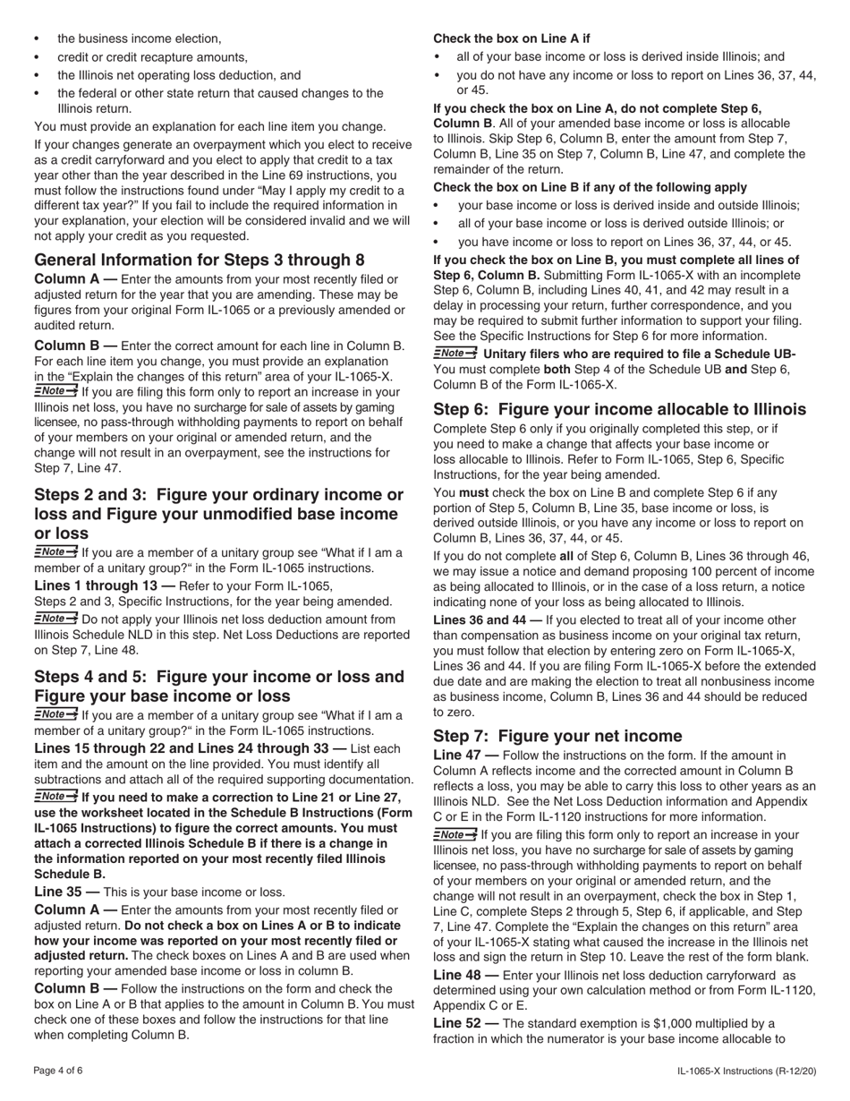 Instructions for Form IL-1065-X Amended Partnership Replacement Tax Return - Illinois, Page 4