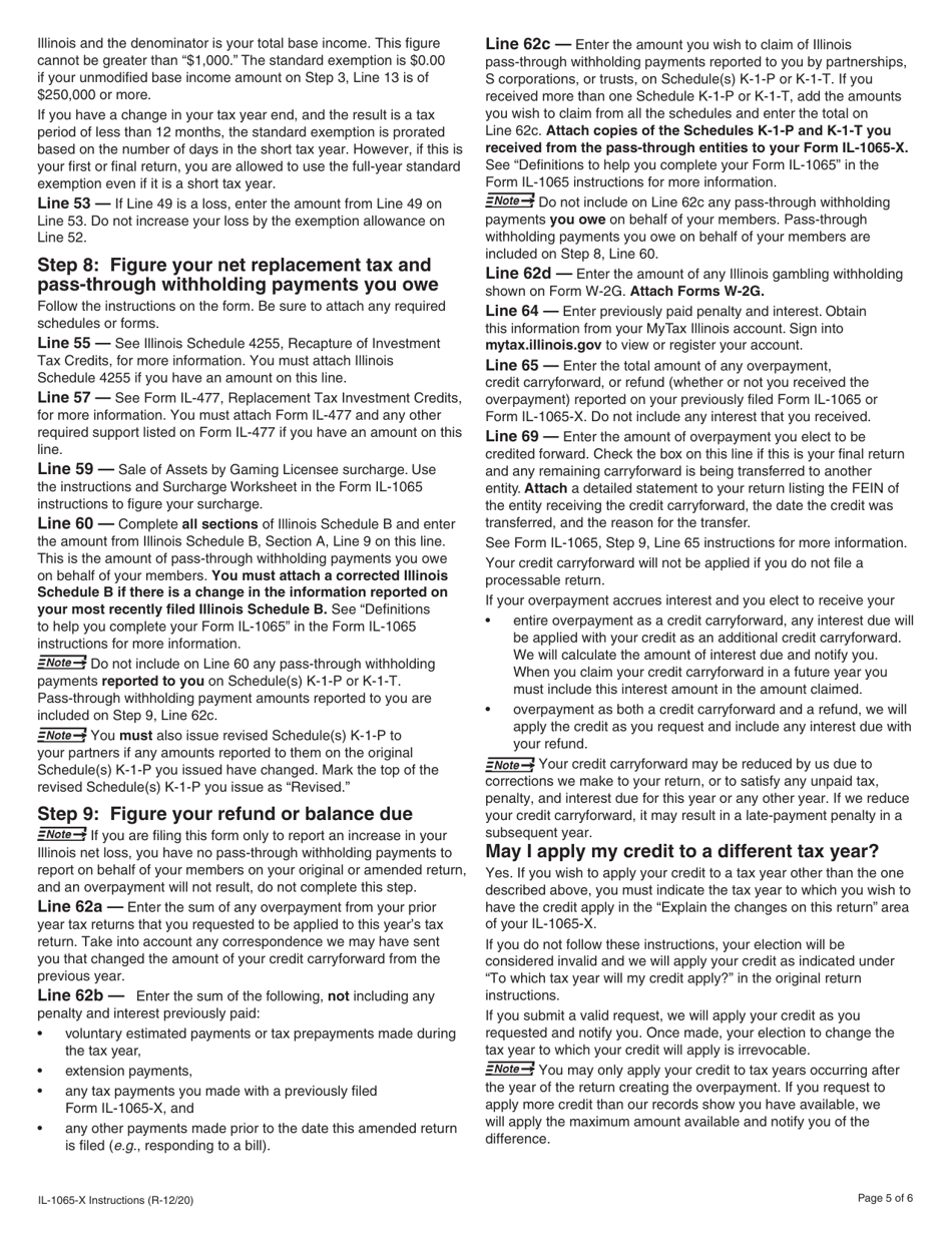 Instructions for Form IL-1065-X Amended Partnership Replacement Tax Return - Illinois, Page 5