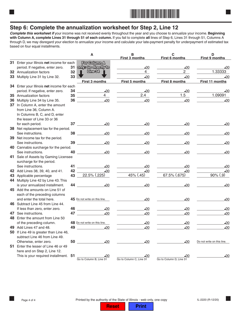 Form IL-2220 Computation of Penalties for Businesses - Illinois, Page 4