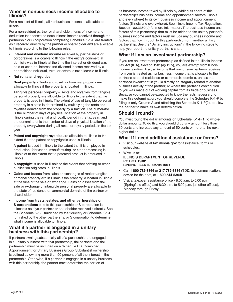 Instructions for Schedule K-1-P, K-1-P(3) Partnerships and S Corporations - Illinois, Page 2