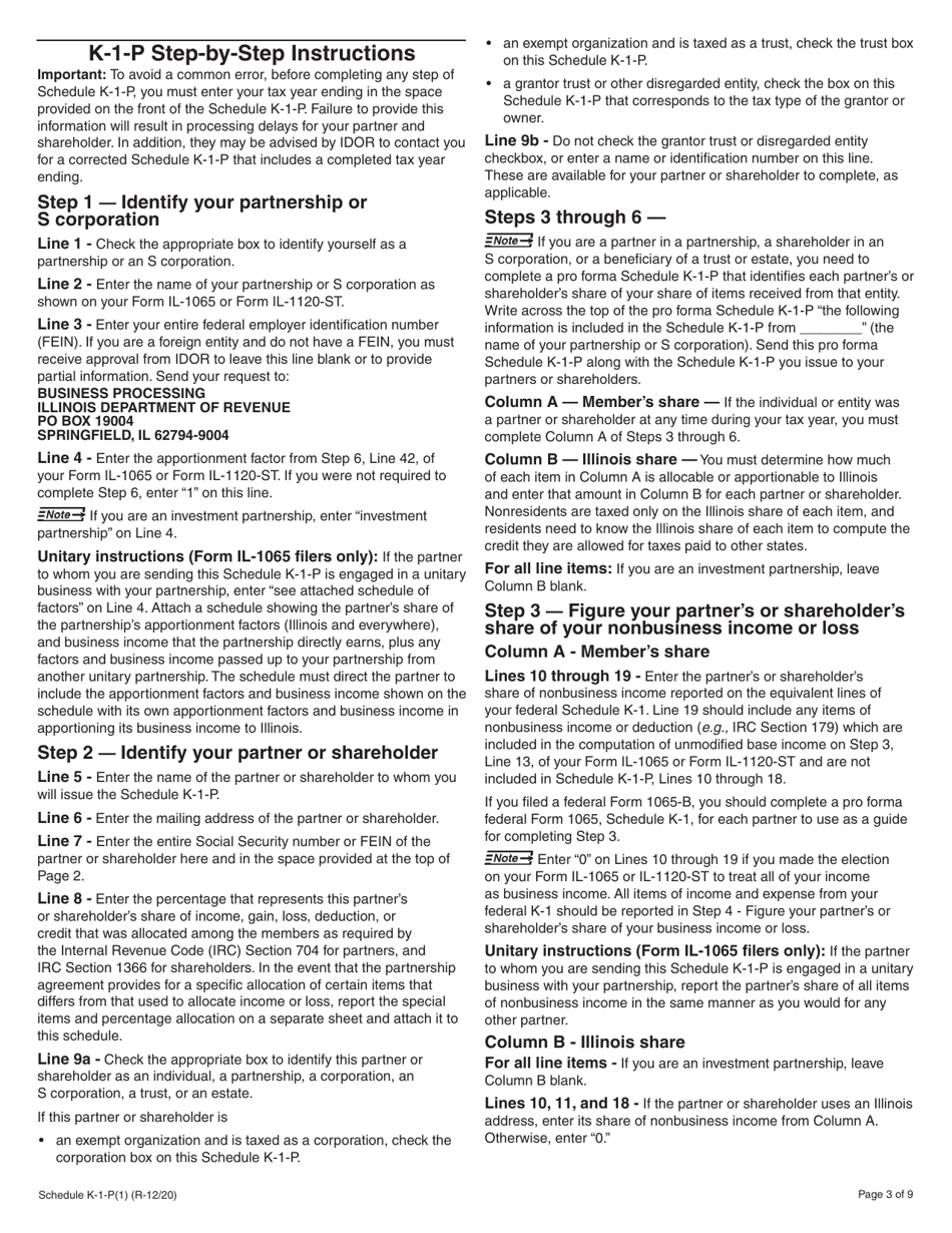 Instructions for Schedule K-1-P, K-1-P(3) Partnerships and S Corporations - Illinois, Page 3