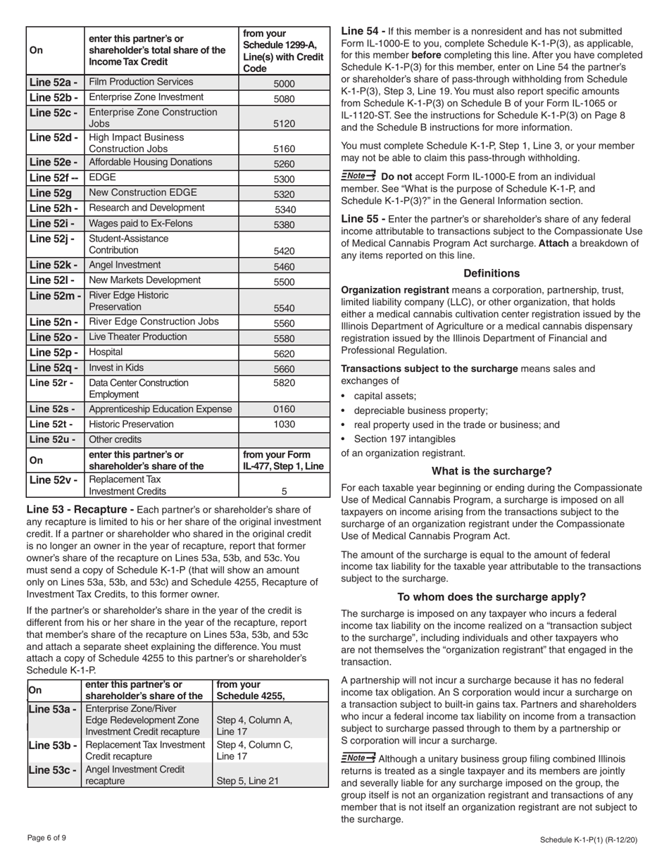 Instructions for Schedule K-1-P, K-1-P(3) Partnerships and S Corporations - Illinois, Page 6
