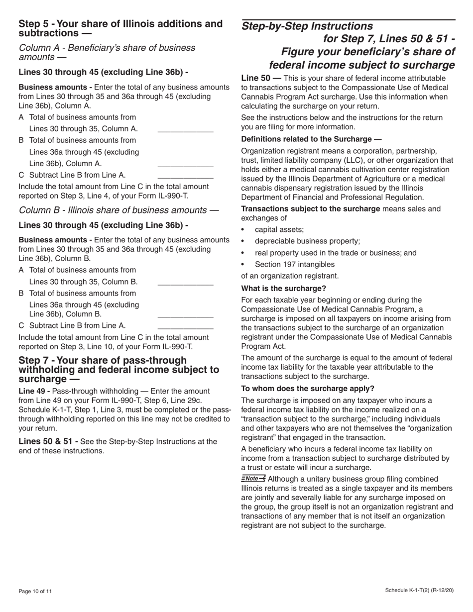 Instructions for Schedule K-1-T Beneficiarys Share of Income and Deductions - Illinois, Page 10