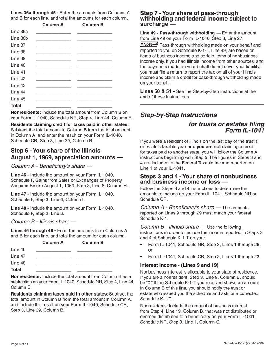 Instructions for Schedule K-1-T Beneficiarys Share of Income and Deductions - Illinois, Page 4