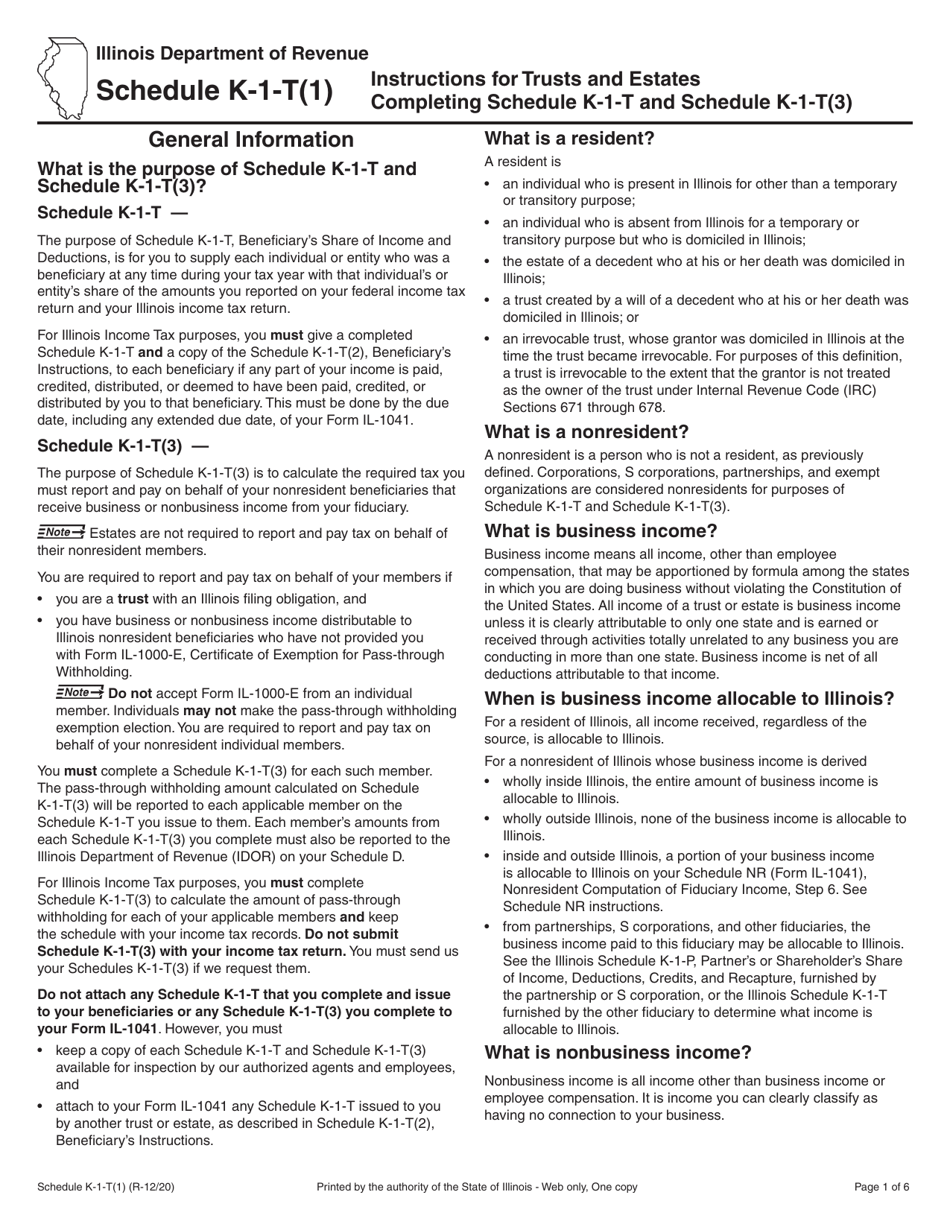 Download Instructions for Schedule K-1-T, K-1-T(3) PDF | Templateroller
