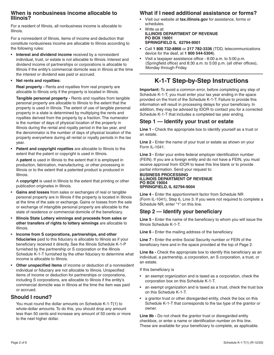 Instructions for Schedule K-1-T, K-1-T(3) - Illinois, Page 2