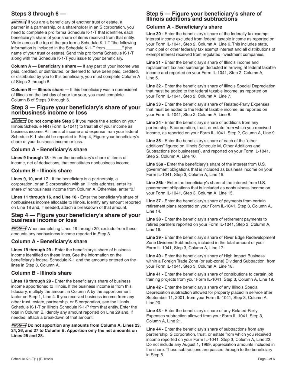 Instructions for Schedule K-1-T, K-1-T(3) - Illinois, Page 3