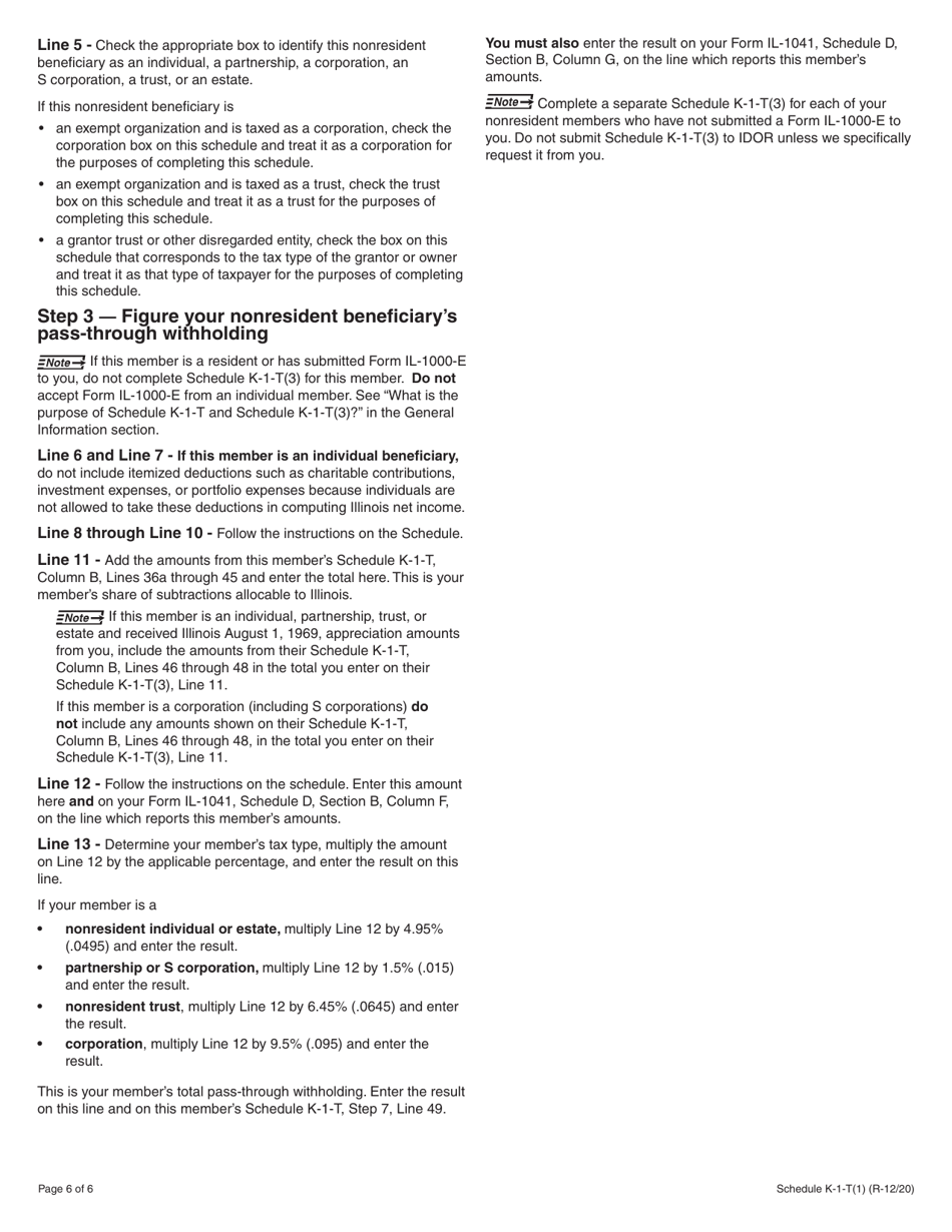 Instructions for Schedule K-1-T, K-1-T(3) - Illinois, Page 6