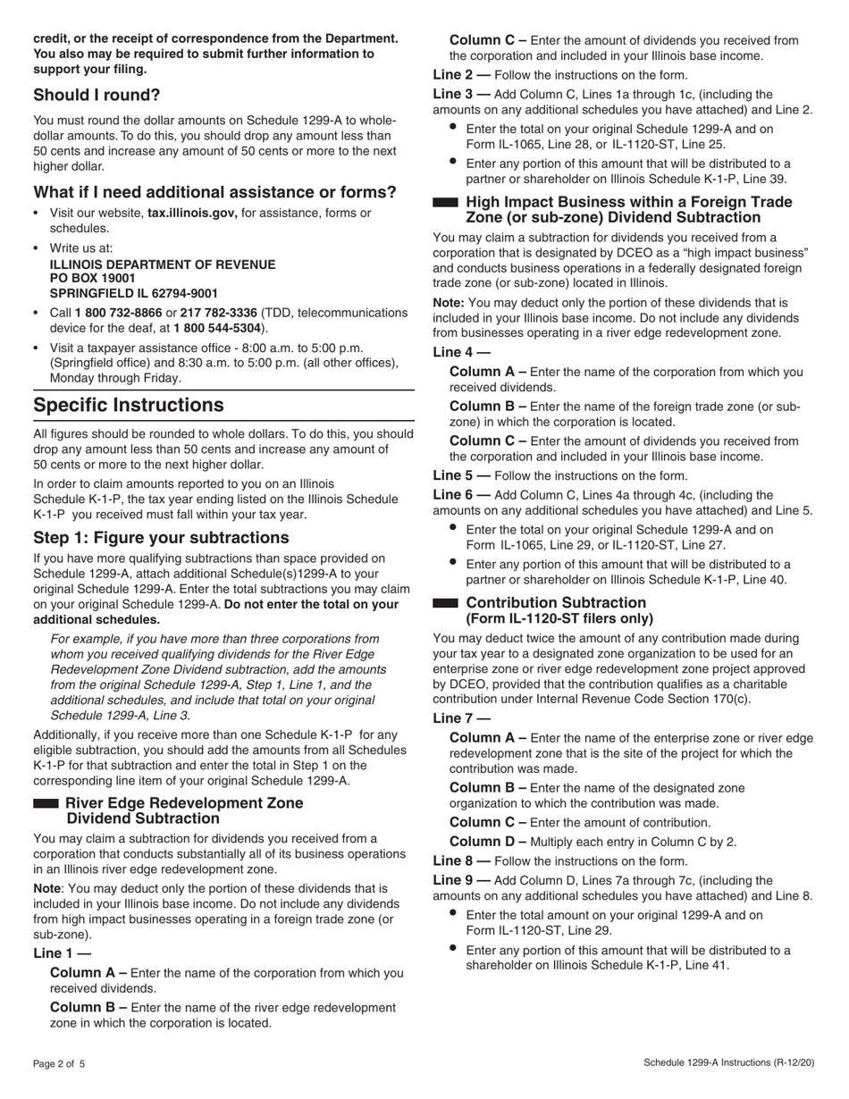 Instructions for Schedule 1299-A Tax Subtractions and Credits (For Partnerships and S Corporations) - Illinois, Page 2