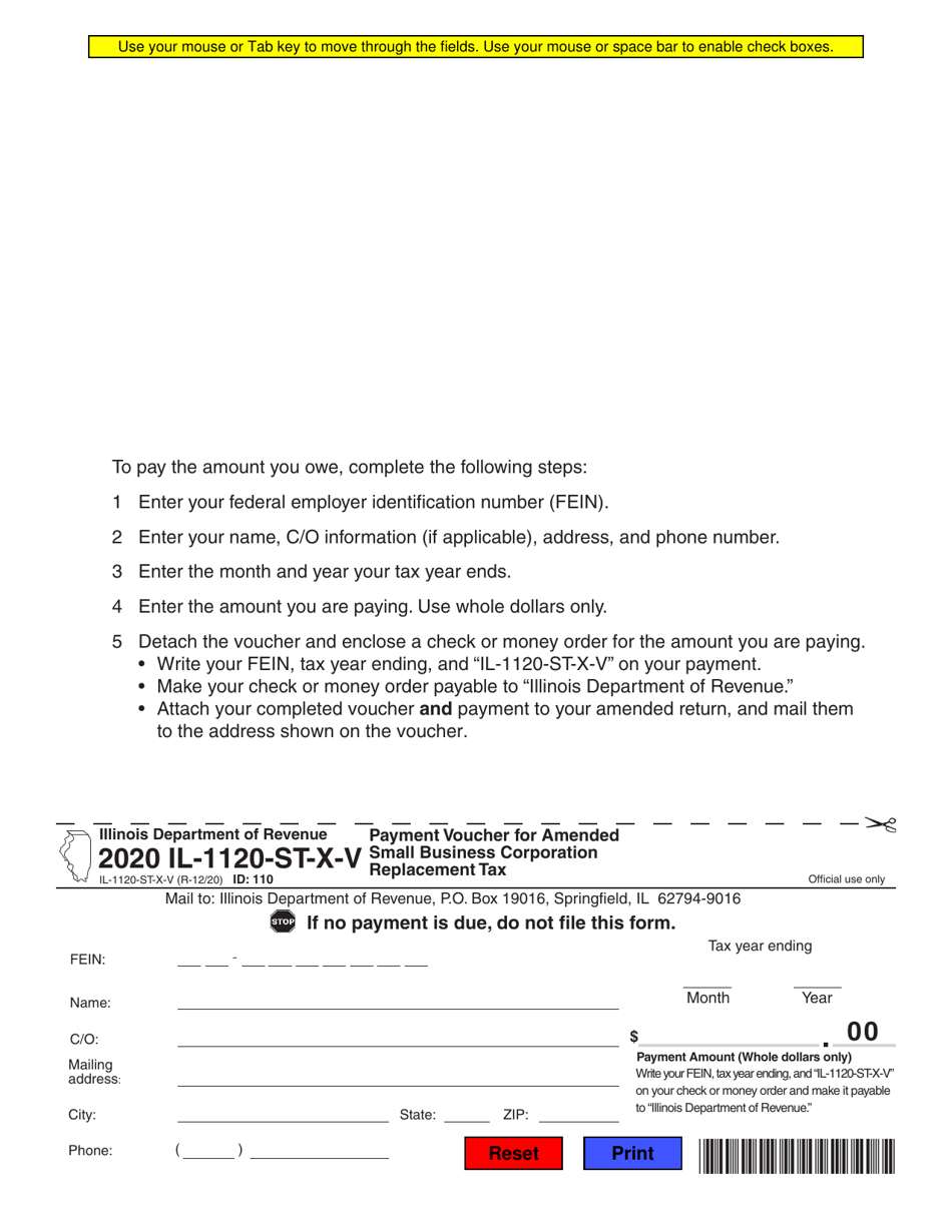 Form IL-1120-ST-X-V Download Fillable PDF or Fill Online Payment ...