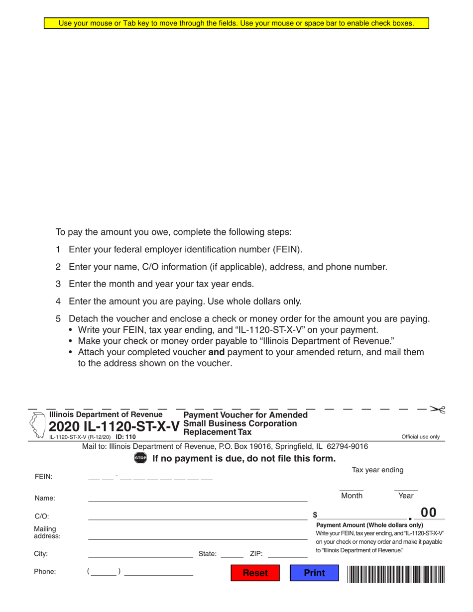 Form IL-1120-ST-X-V Payment Voucher for Amended Small Business Corporation Replacement Tax - Illinois, Page 1