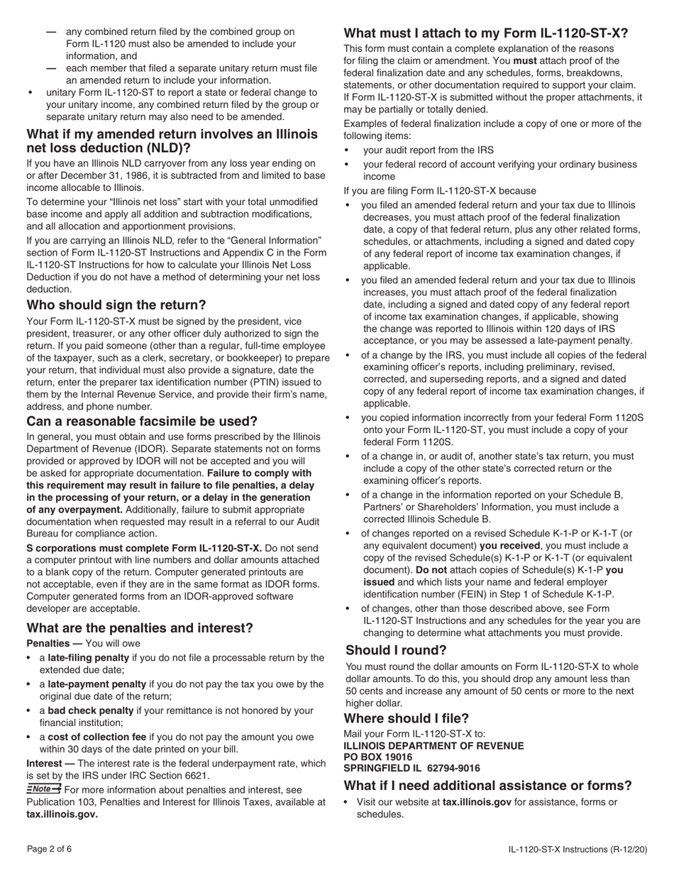 Instructions for Form IL-1120-ST-X Amended Small Business Corporation Replacement Tax Return - Illinois, Page 2