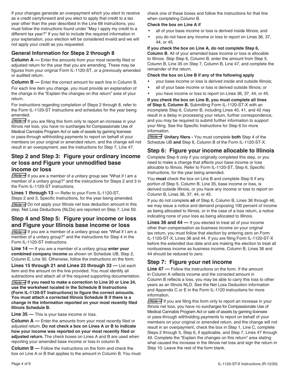 Instructions for Form IL-1120-ST-X Amended Small Business Corporation Replacement Tax Return - Illinois, Page 4