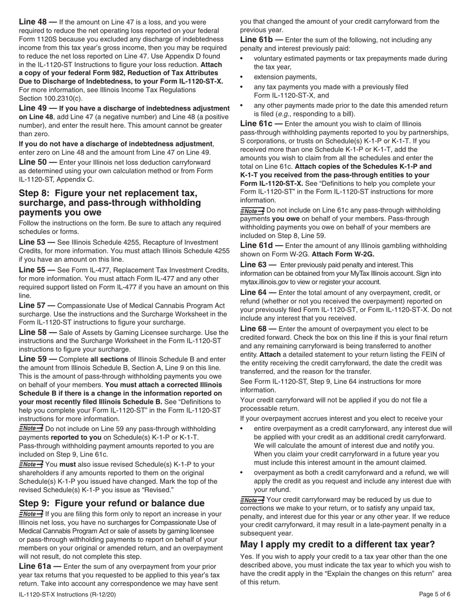 Instructions for Form IL-1120-ST-X Amended Small Business Corporation Replacement Tax Return - Illinois, Page 5