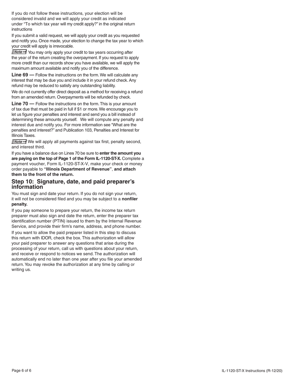 Instructions for Form IL-1120-ST-X Amended Small Business Corporation Replacement Tax Return - Illinois, Page 6