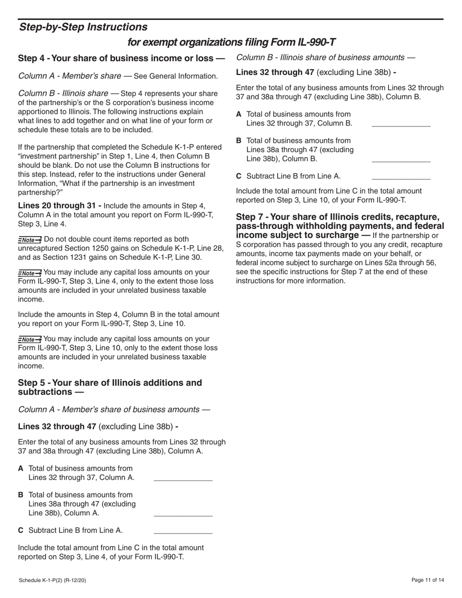 Instructions for Schedule K-1-P Partners or Shareholders Share of Income, Deductions, Credits, and Recapture - Illinois, Page 11