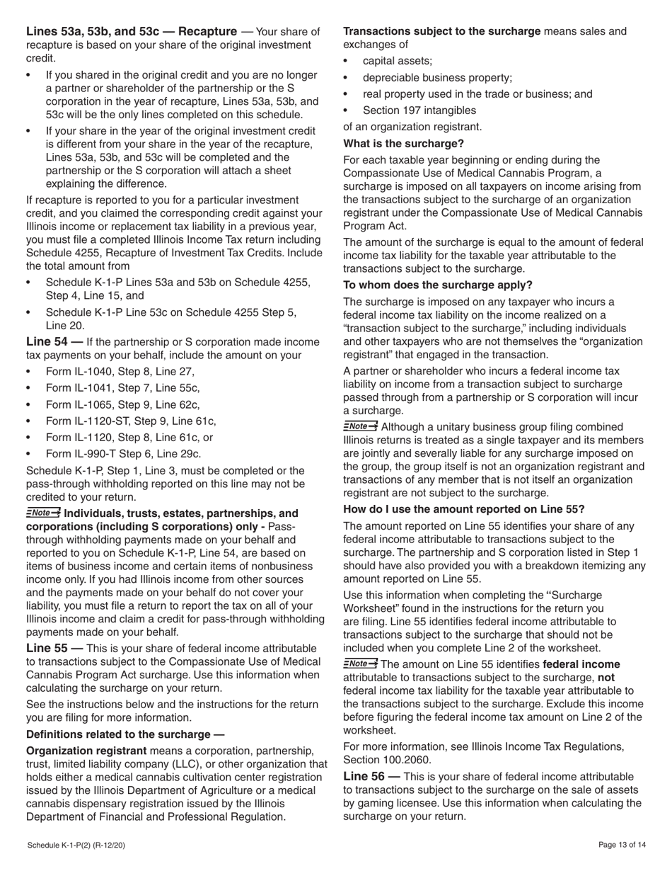 Instructions for Schedule K-1-P Partners or Shareholders Share of Income, Deductions, Credits, and Recapture - Illinois, Page 13