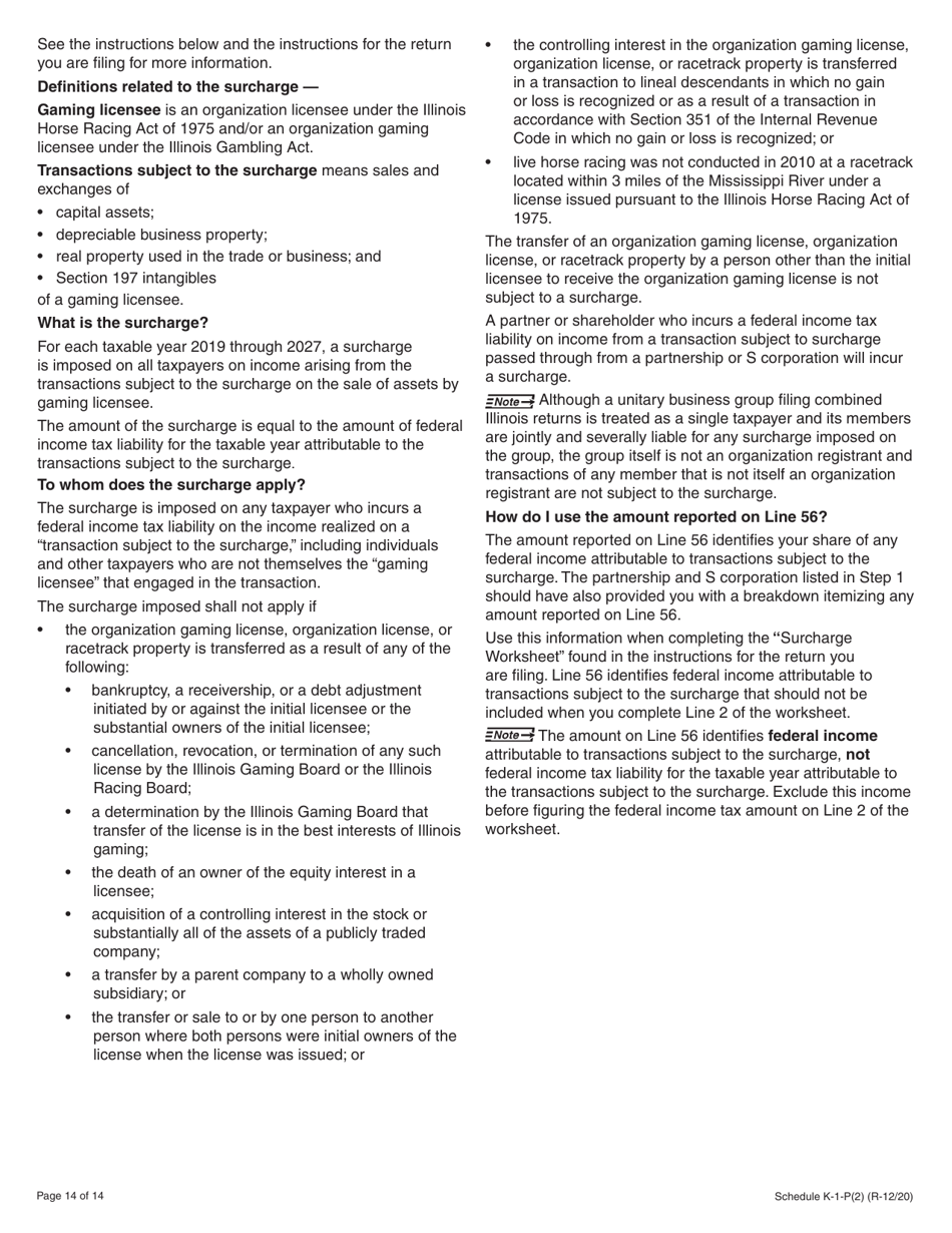 Instructions for Schedule K-1-P Partners or Shareholders Share of Income, Deductions, Credits, and Recapture - Illinois, Page 14