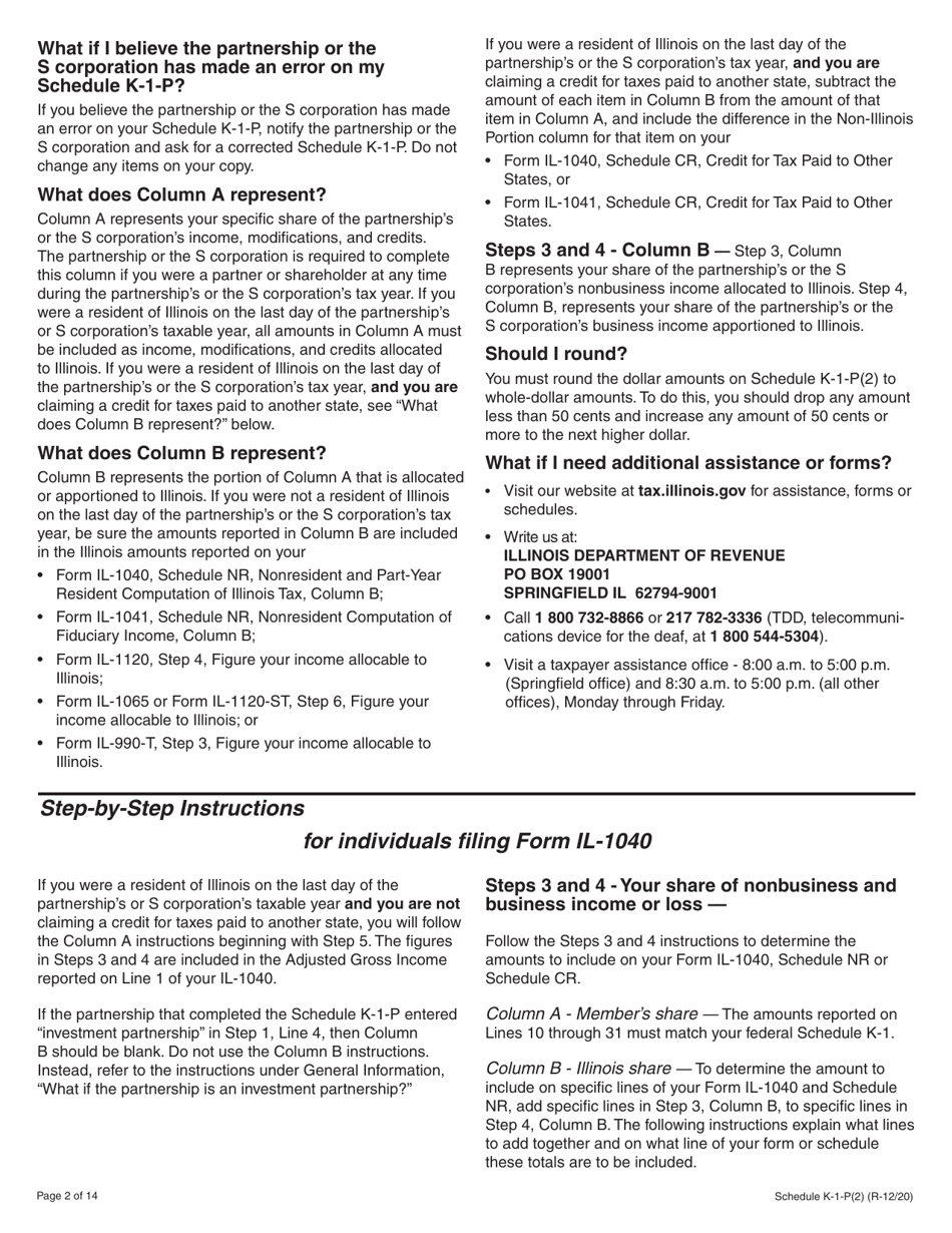 Instructions for Schedule K-1-P Partners or Shareholders Share of Income, Deductions, Credits, and Recapture - Illinois, Page 2
