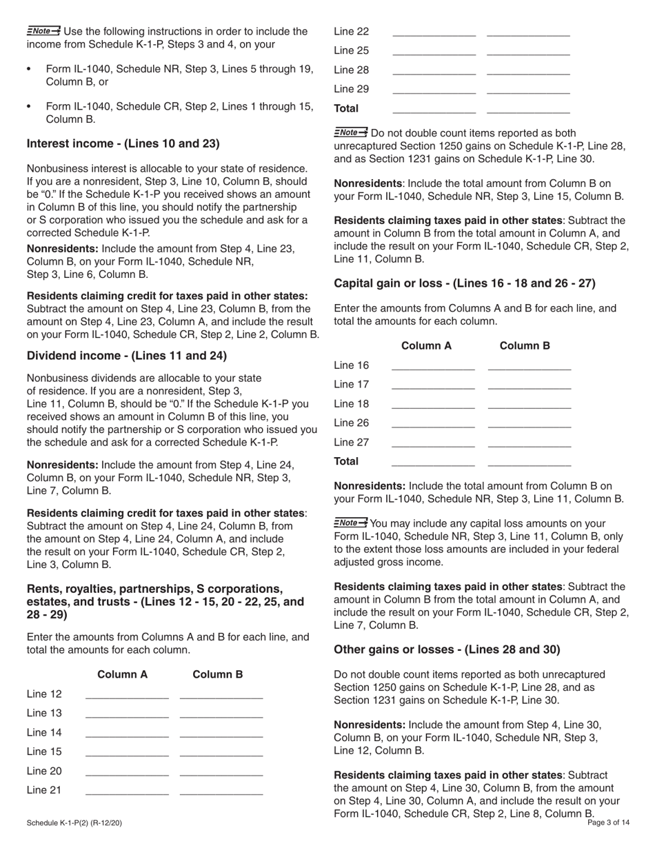 Instructions for Schedule K-1-P Partners or Shareholders Share of Income, Deductions, Credits, and Recapture - Illinois, Page 3