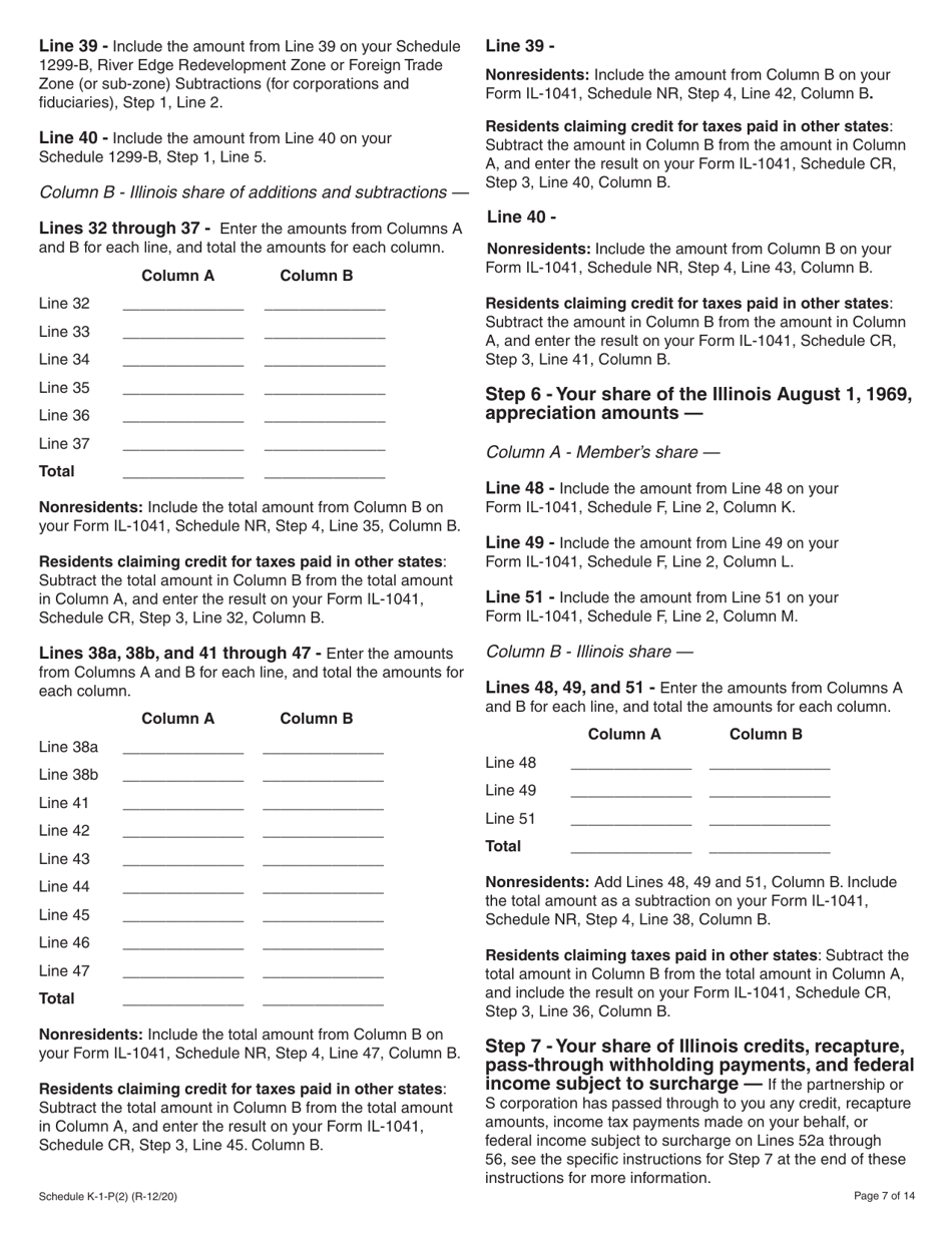 Instructions for Schedule K-1-P Partners or Shareholders Share of Income, Deductions, Credits, and Recapture - Illinois, Page 7