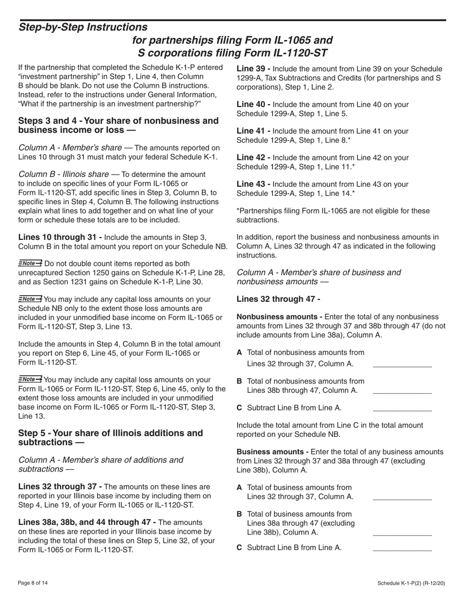 Instructions for Schedule K-1-P Partners or Shareholders Share of Income, Deductions, Credits, and Recapture - Illinois, Page 8