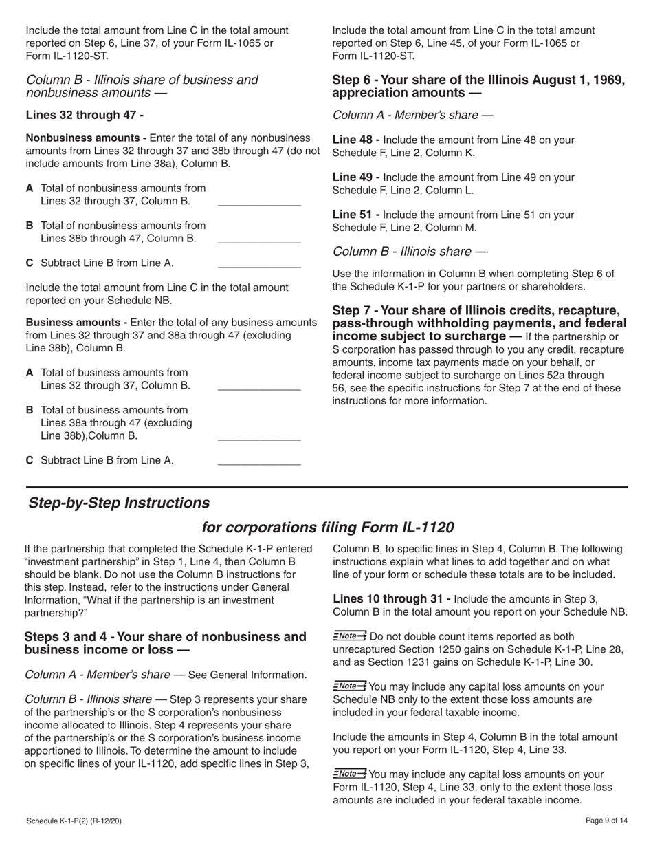 Instructions for Schedule K-1-P Partners or Shareholders Share of Income, Deductions, Credits, and Recapture - Illinois, Page 9