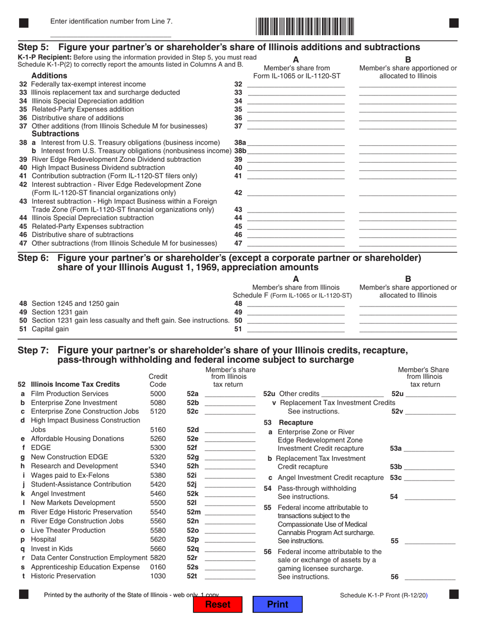 Schedule K-1-P Partners or Shareholders Share of Income, Deductions, Credits, and Recapture - Illinois, Page 2