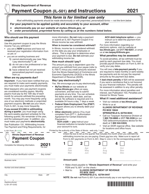 Form IL-501 2021 Printable Pdf