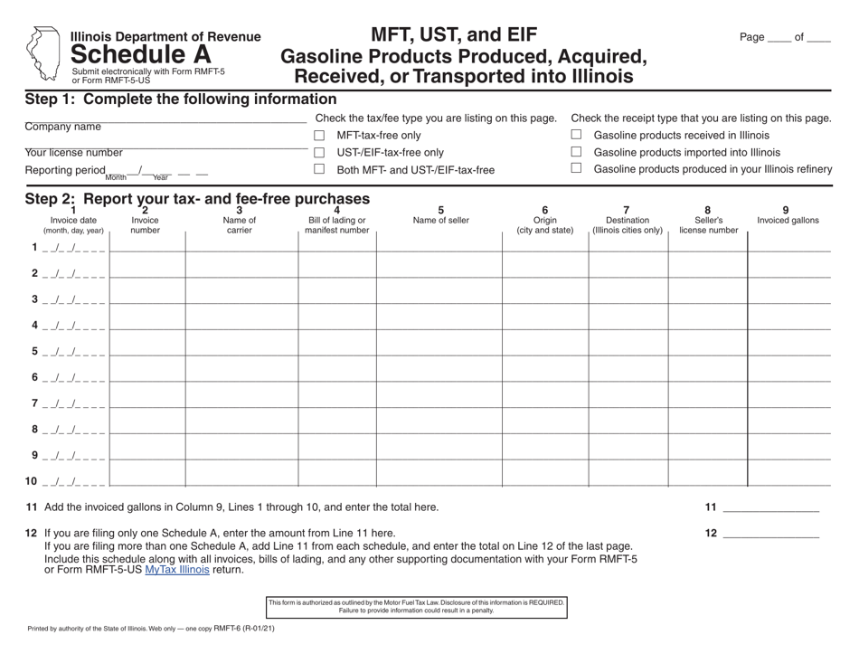 Form RMFT-6 Schedule A Mft, Ust, and Eif Gasoline Products Produced, Acquired, Received, or Transported Into Illinois - Illinois, Page 2