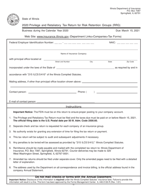 Form IL446-0126-R Privilege and Retaliatory Tax Return for Risk Retention Groups (Rrg) - Illinois, 2020