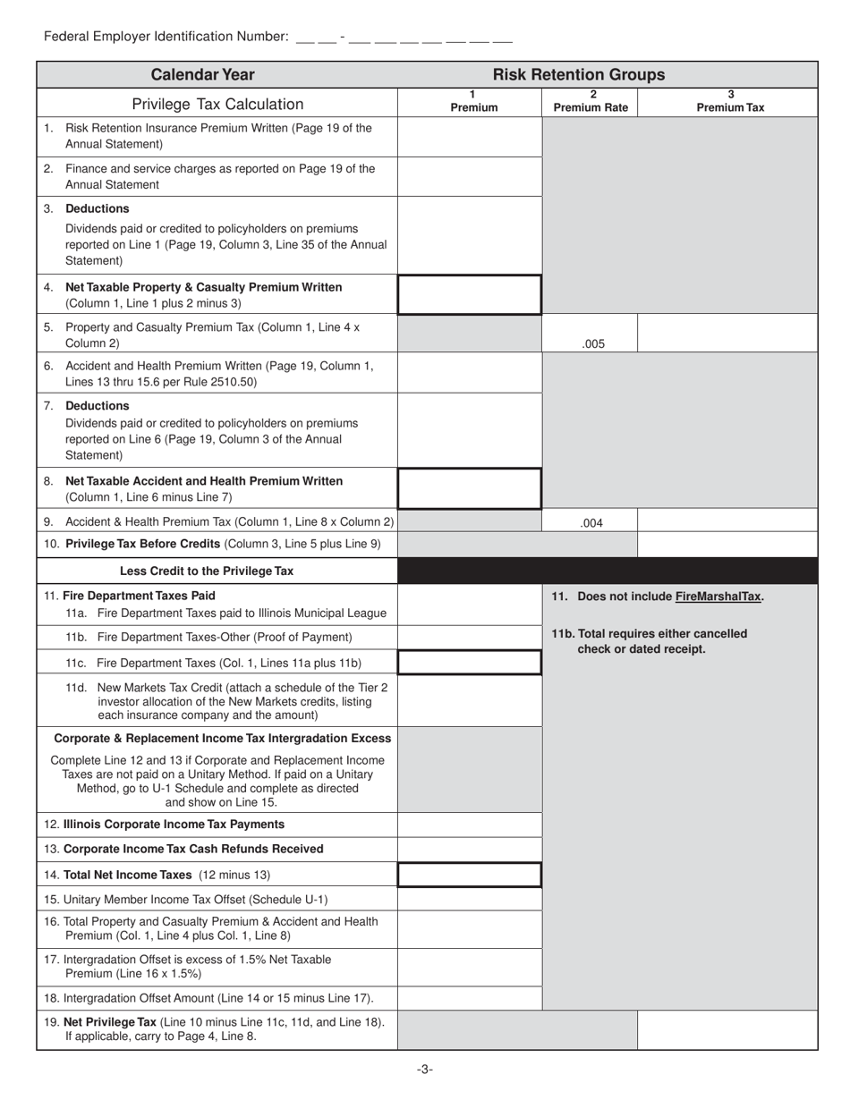Form IL446-0126-R Privilege and Retaliatory Tax Return for Risk Retention Groups (Rrg) - Illinois, Page 3