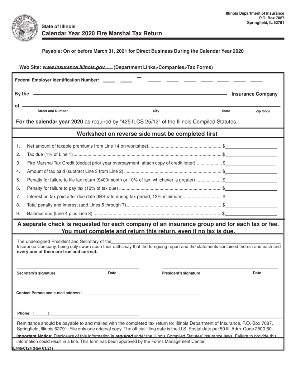 Form IL446-0124 Fire Marshal Tax Return - Illinois, Page 1