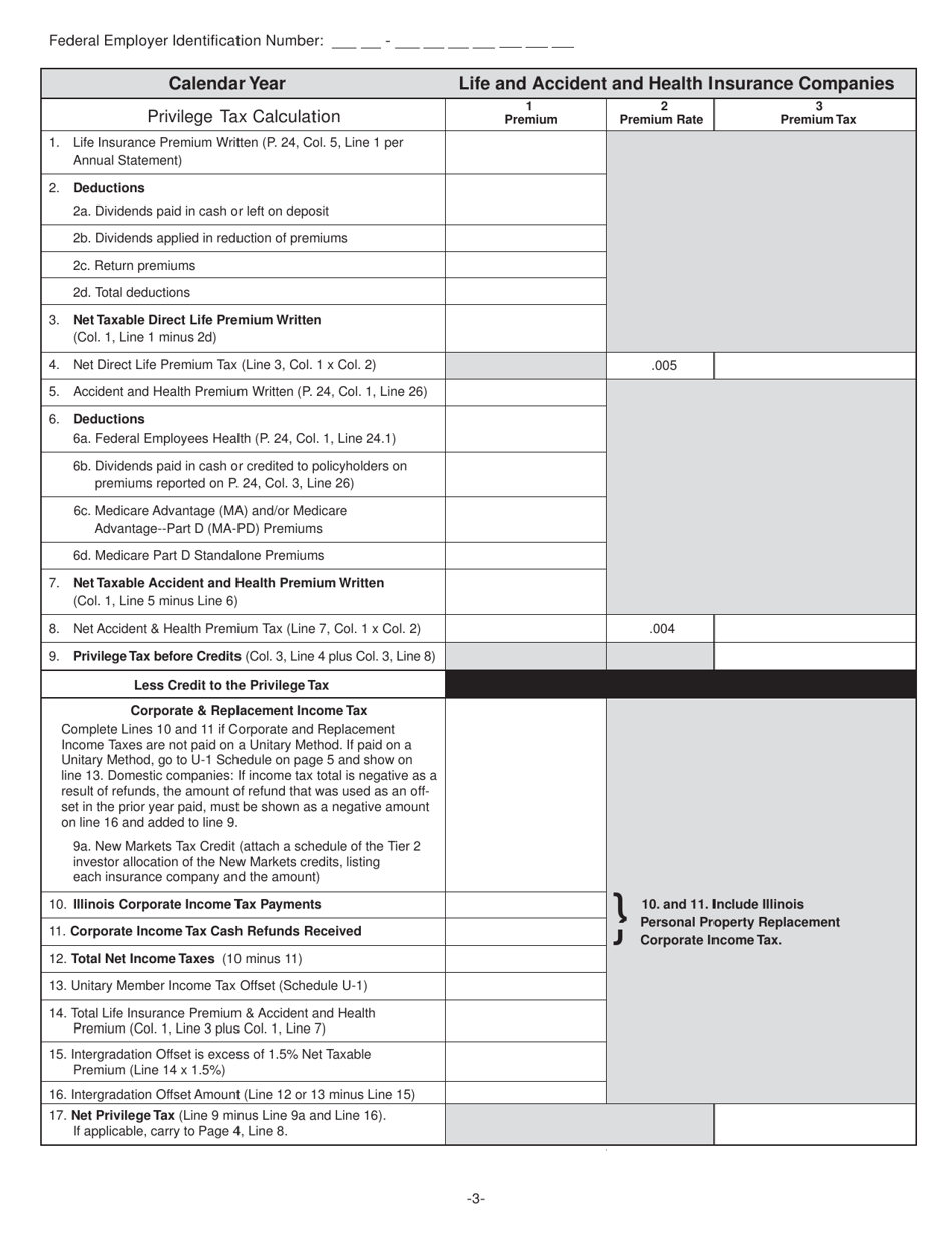Form IL446-0126-L Privilege and Retaliatory Tax Return for Life and Accident and Health Companies - Illinois, Page 3