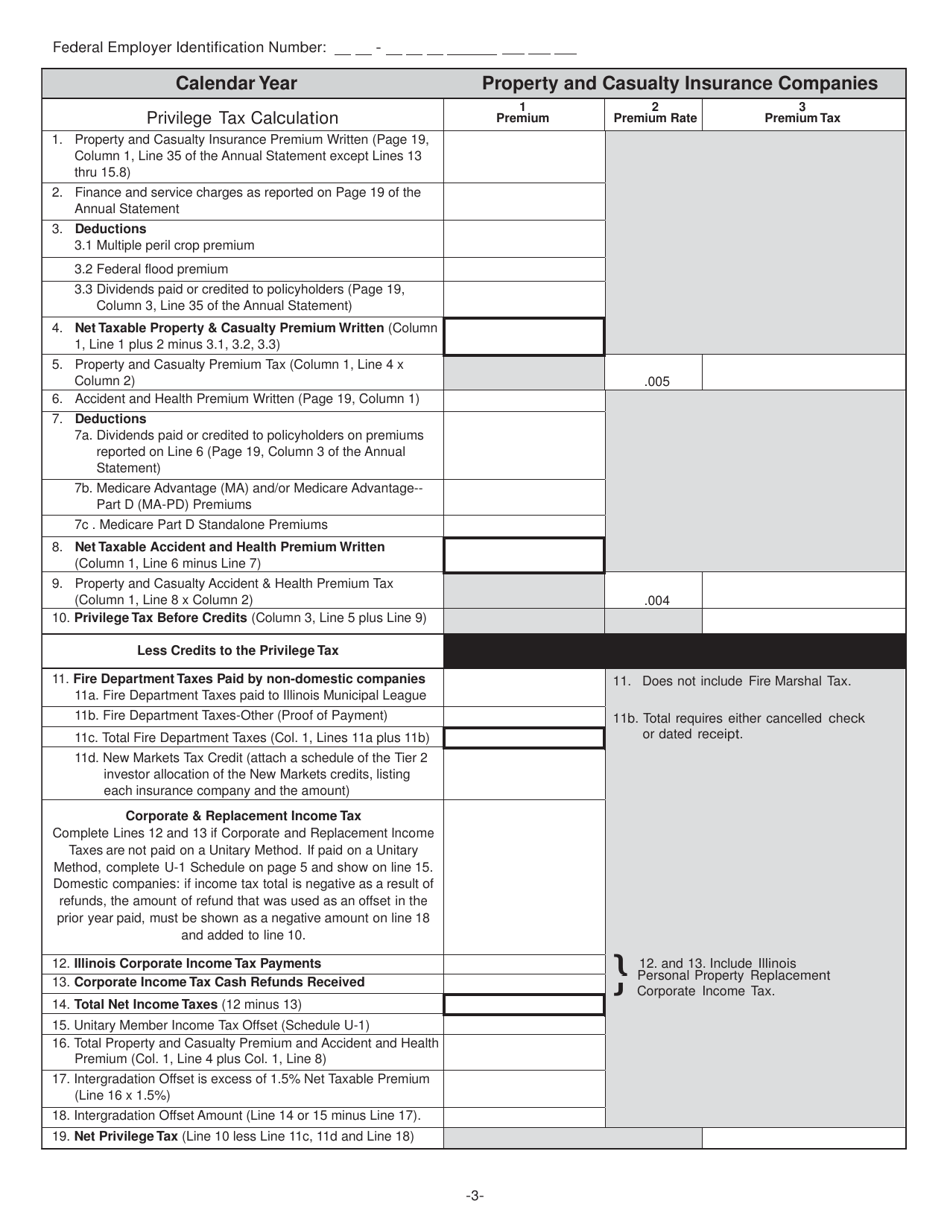 Form IL446-0126-P Privilege and Retaliatory Tax Return for Property and Casualty Insurers - Illinois, Page 3