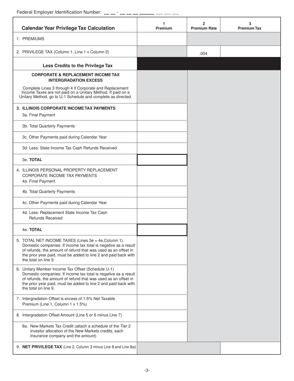 Form IL446-0126-H Privilege and Retaliatory Tax Return for Health Maintenance Organizations, Limited Health Service Organizations, Voluntary Health Service Plans and Dental Service Plans - Illinois, Page 3