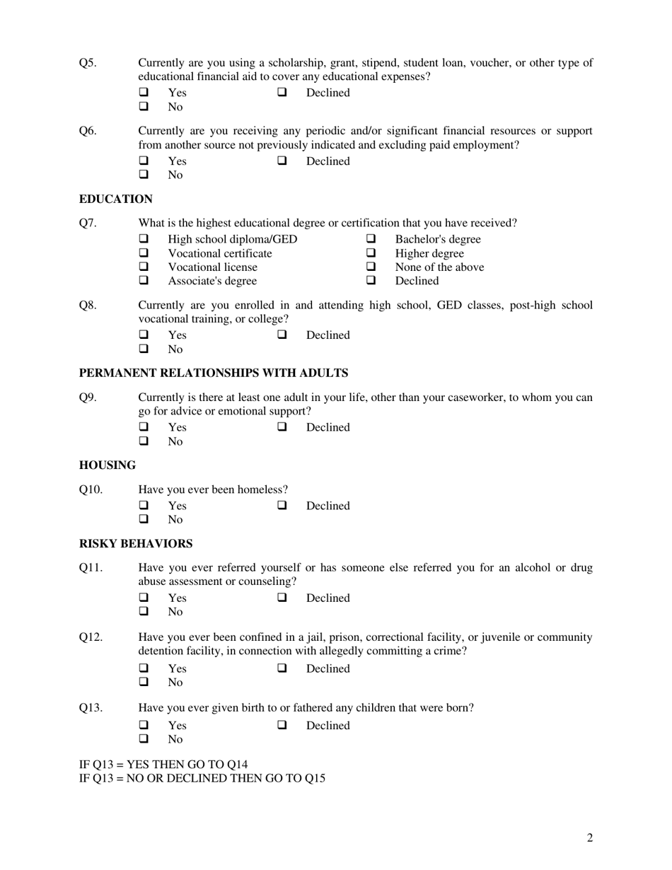Form CFS2030-1 National Youth in Transition Database Baseline Survey - Illinois, Page 2