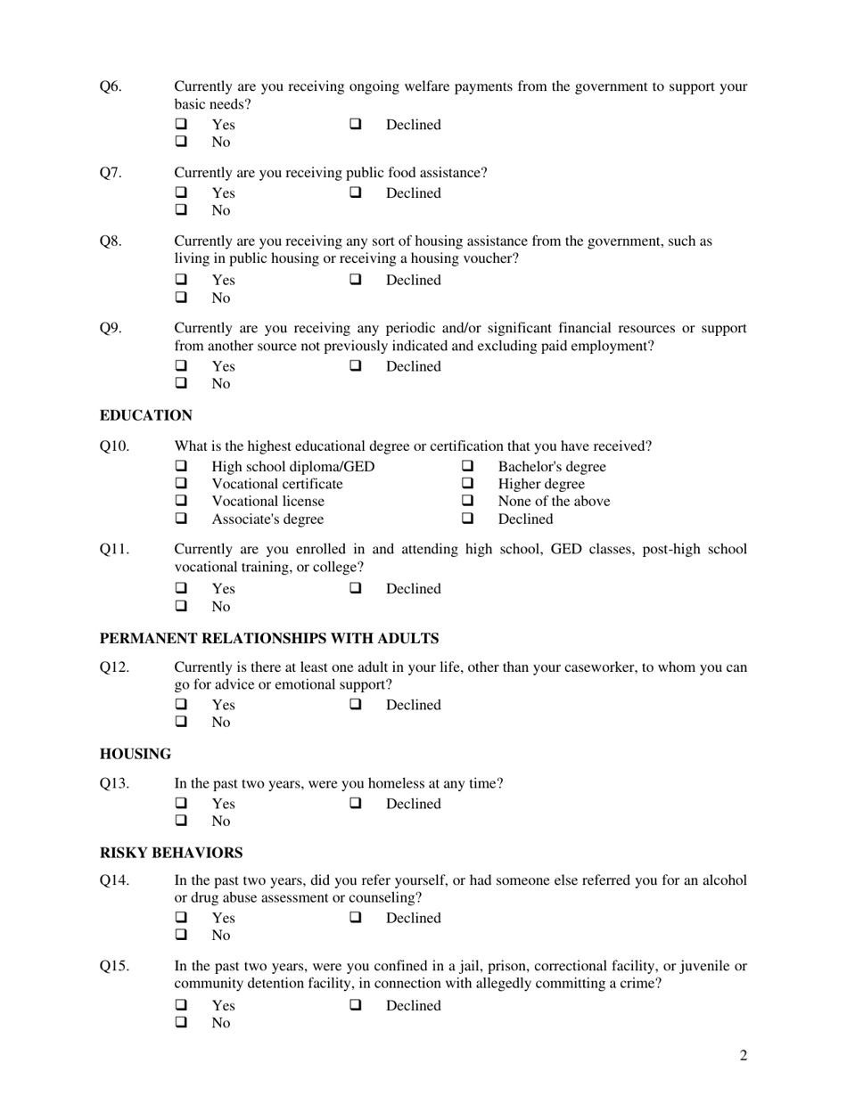 Form CFS2030-2 National Youth in Transition Database Follow up Survey - Illinois, Page 2