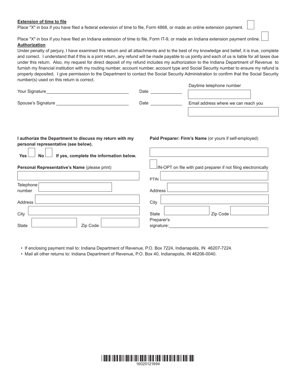 Form IT-40RNR (State Form 44406) Reciprocal Nonresident Indiana Individual Income Tax Return - Indiana, Page 2