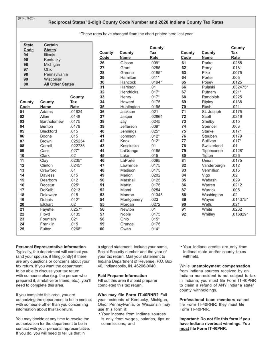 Form IT-40RNR (State Form 44406) Reciprocal Nonresident Indiana Individual Income Tax Return - Indiana, Page 3