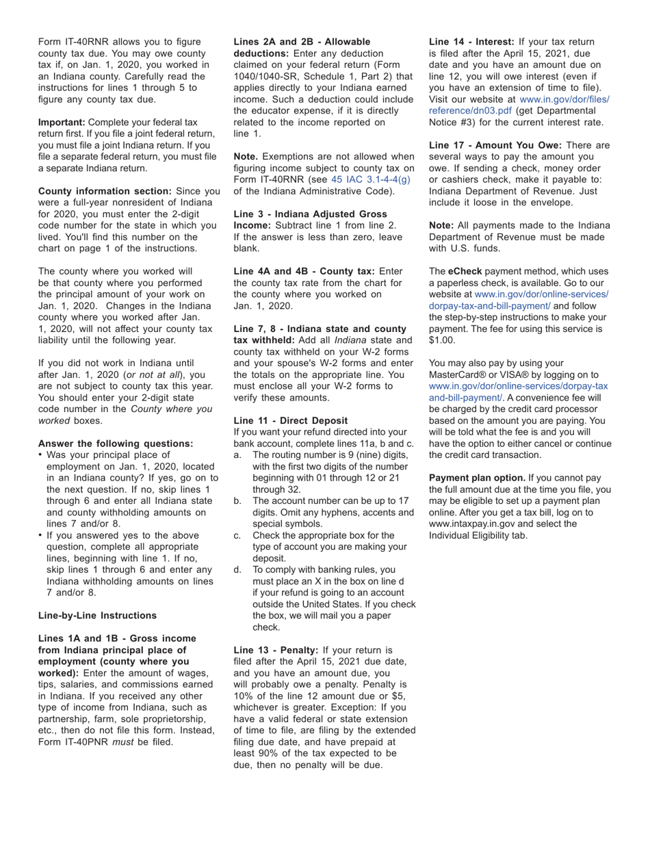 Form IT-40RNR (State Form 44406) Reciprocal Nonresident Indiana Individual Income Tax Return - Indiana, Page 4