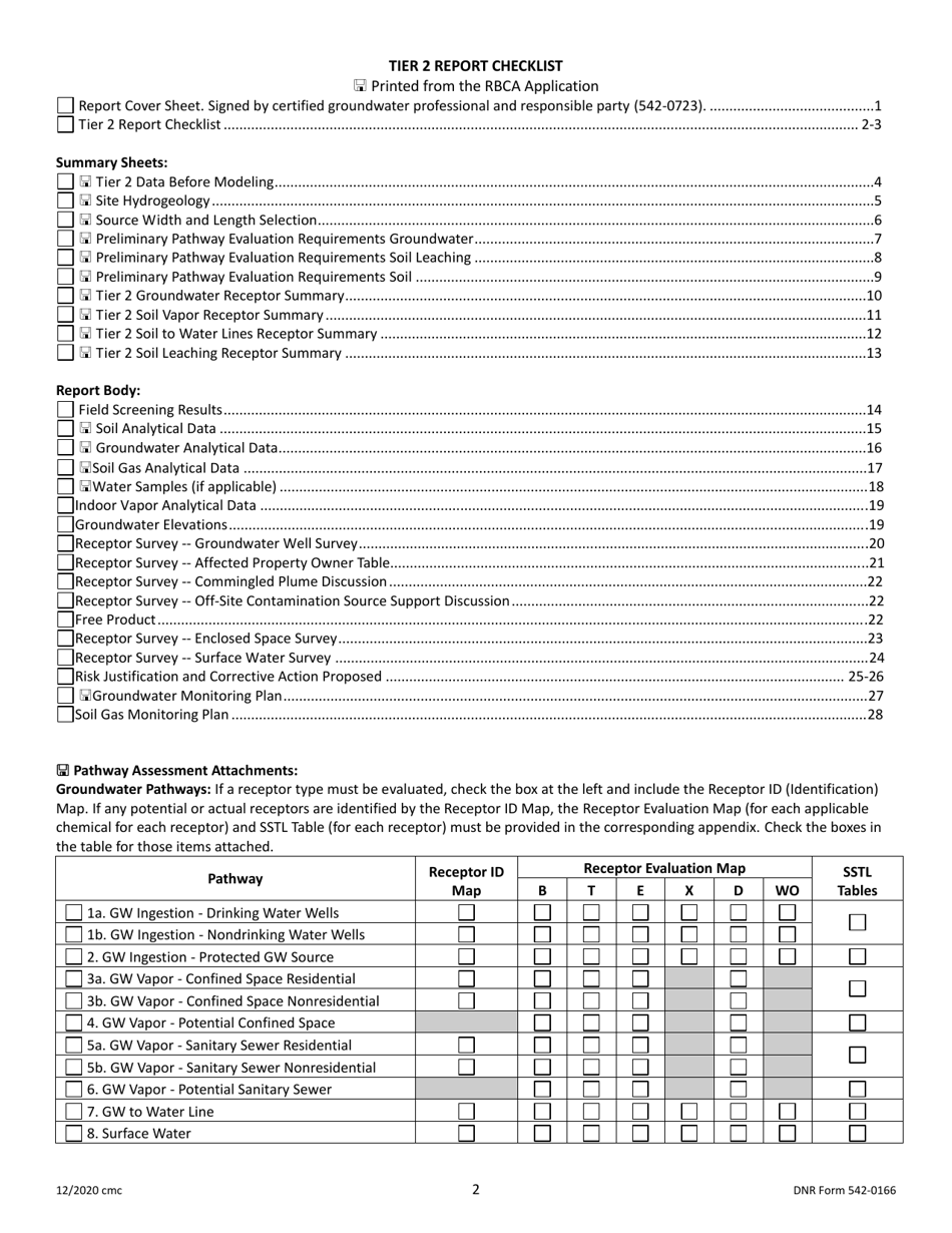 DNR Form 542-0166 Tier 2 Report Checklist - Iowa, Page 1