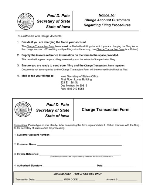 Charge Transaction Form - Iowa Download Pdf