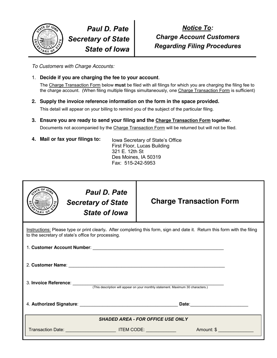 Iowa Charge Transaction Form - Fill Out, Sign Online and Download PDF ...