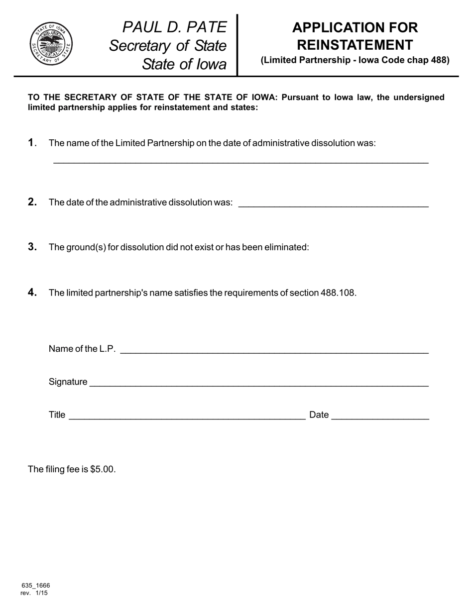 Form 635_1666 Application for Reinstatement - Iowa, Page 1