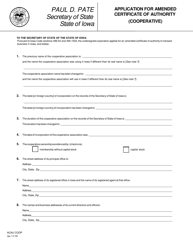 Document preview: Application for Amended Certificate of Authority (Cooperative) - Iowa