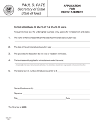 Form 635_2001 Application for Reinstatement - Iowa