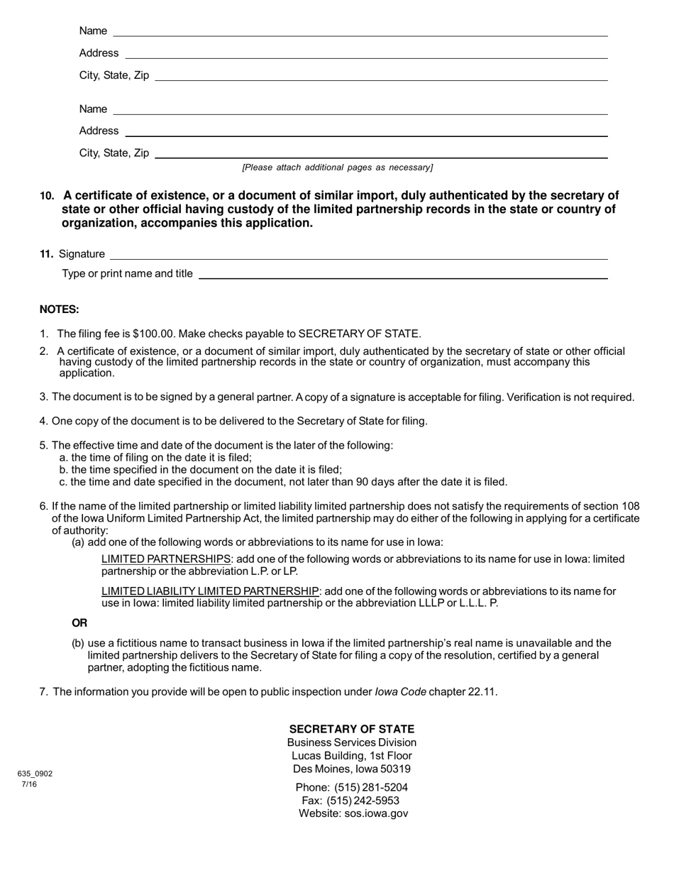 Form 635_0902 Application for Certificate of Authority - Iowa, Page 2
